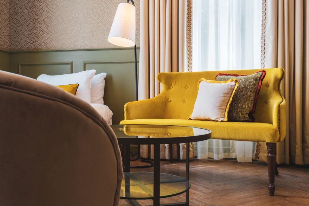 UK manufactured furniture for hotel - yellow sofa